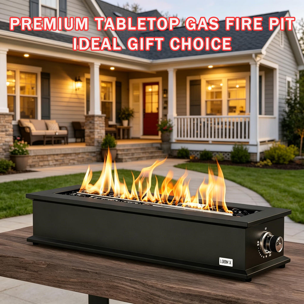 ONLYFIRE fire pit next to chair for scale, shows compact portable size