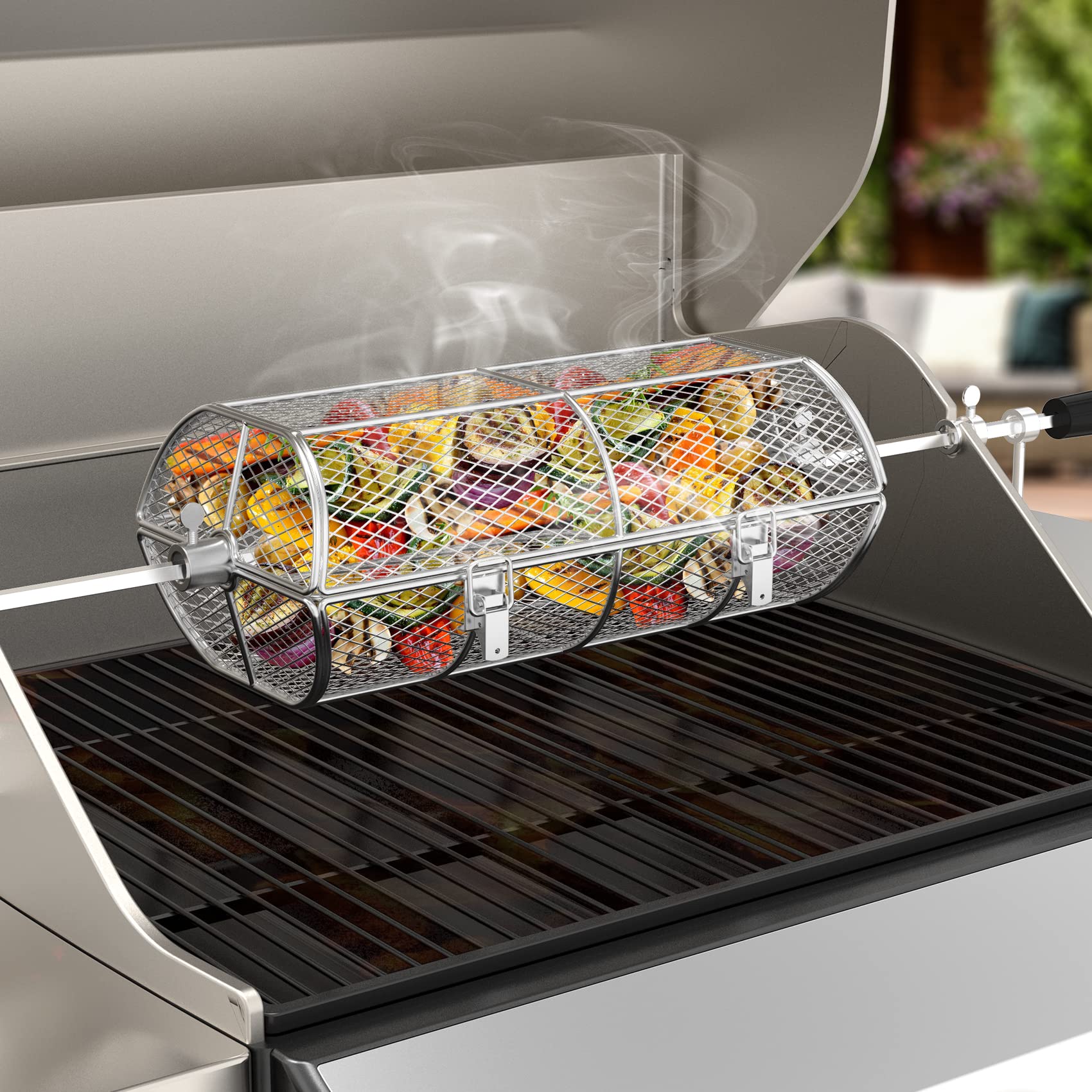 onlyfire basket beside utensils for scale, illustrating compact size and capacity