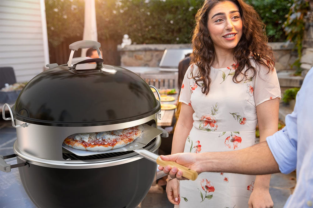 onlyfire size comparison on kettle grill showing correct 22.5" fit and space savings