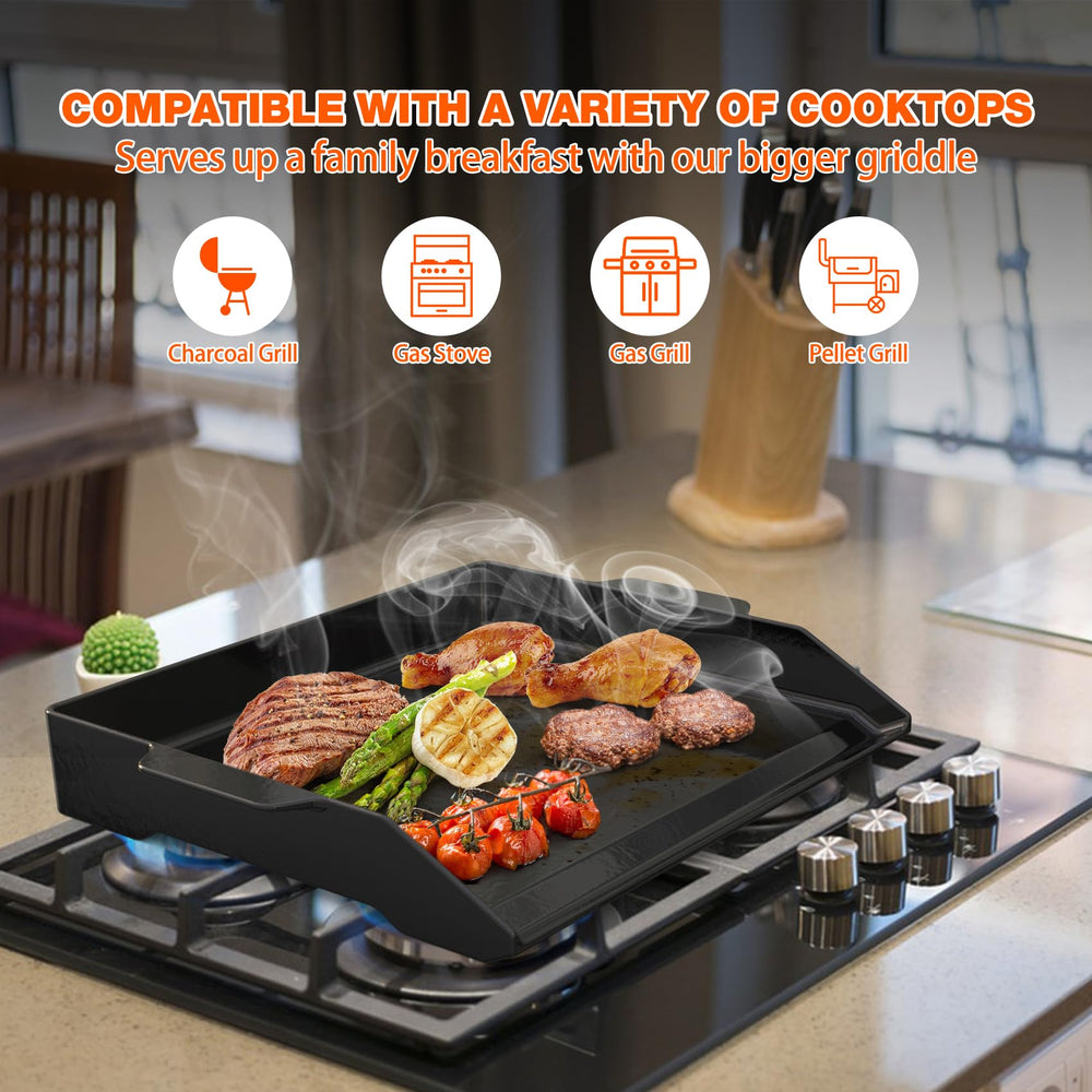 onlyfire size comparison with utensils showing spacious surface ideal for family meals