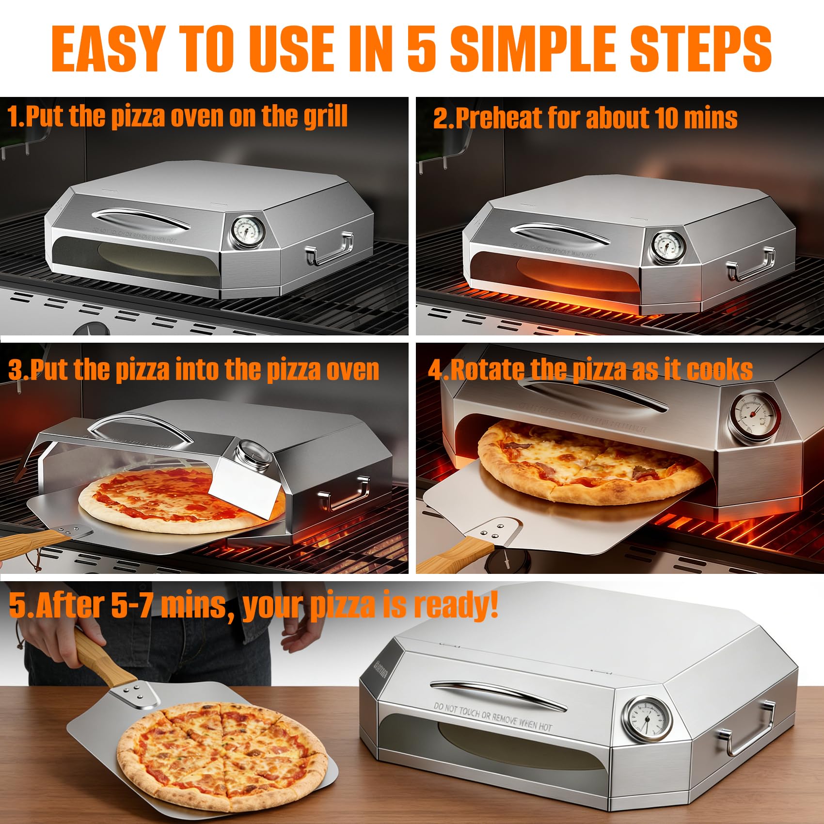 Onlyfire oven on grill grate showing 17x17 scale and fit verification benefit