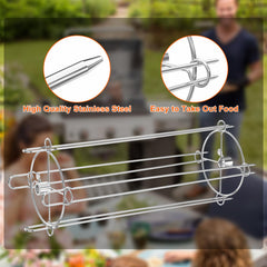 onlyfire skewers mounted on grill spit demonstrating even rotating cooking