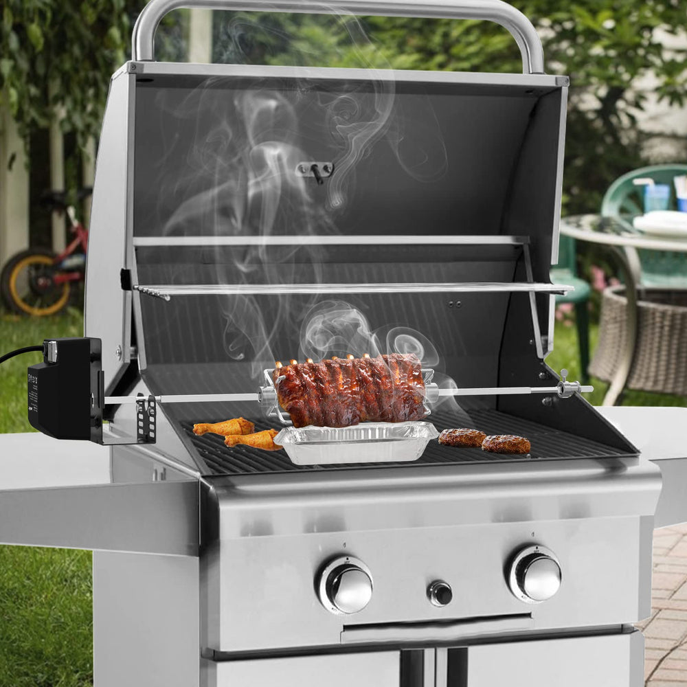 onlyfire spit installed in grill side view showing easy fit benefit