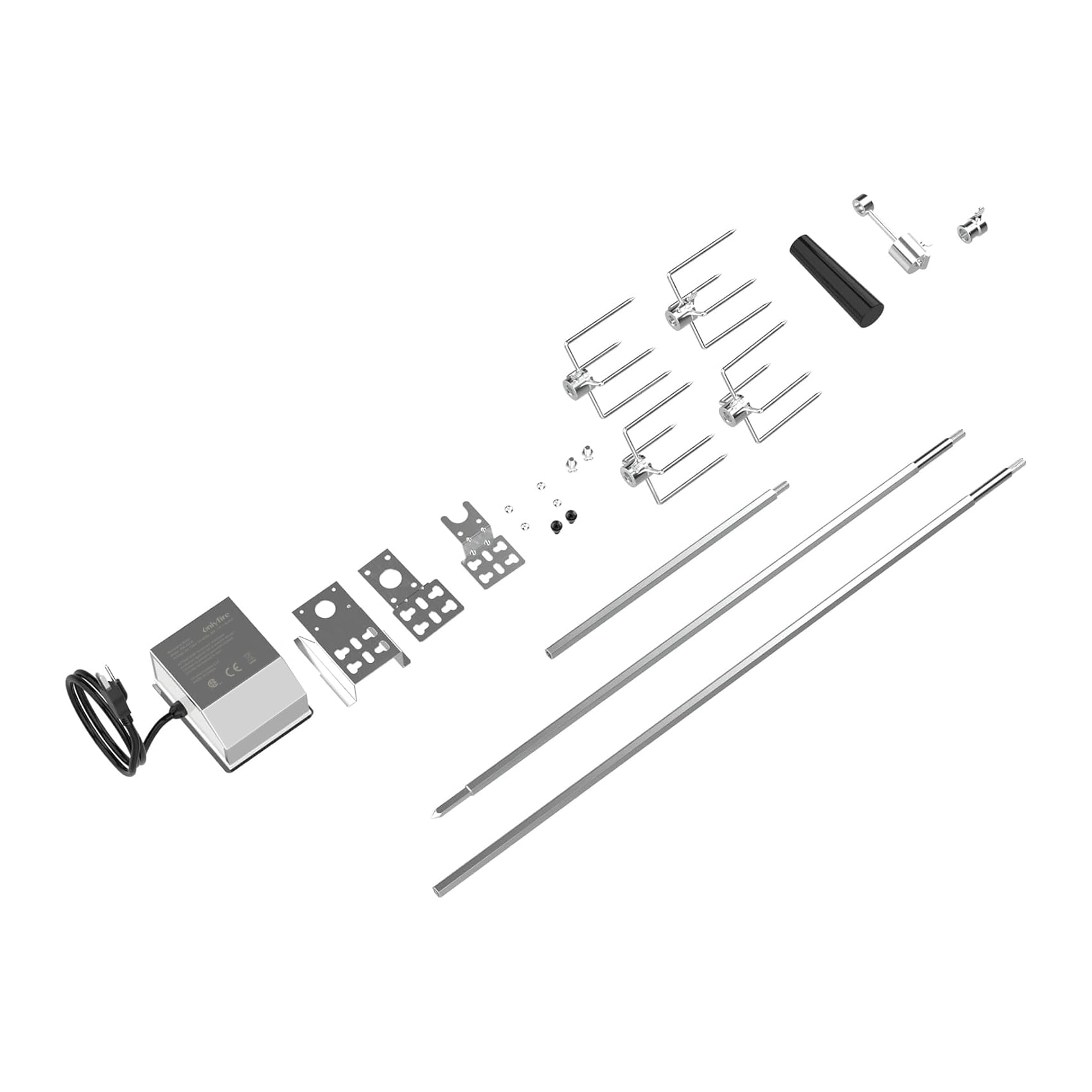 onlyfire joined spit rods displayed to show adjustable 45 to 53 inch length for larger roasts