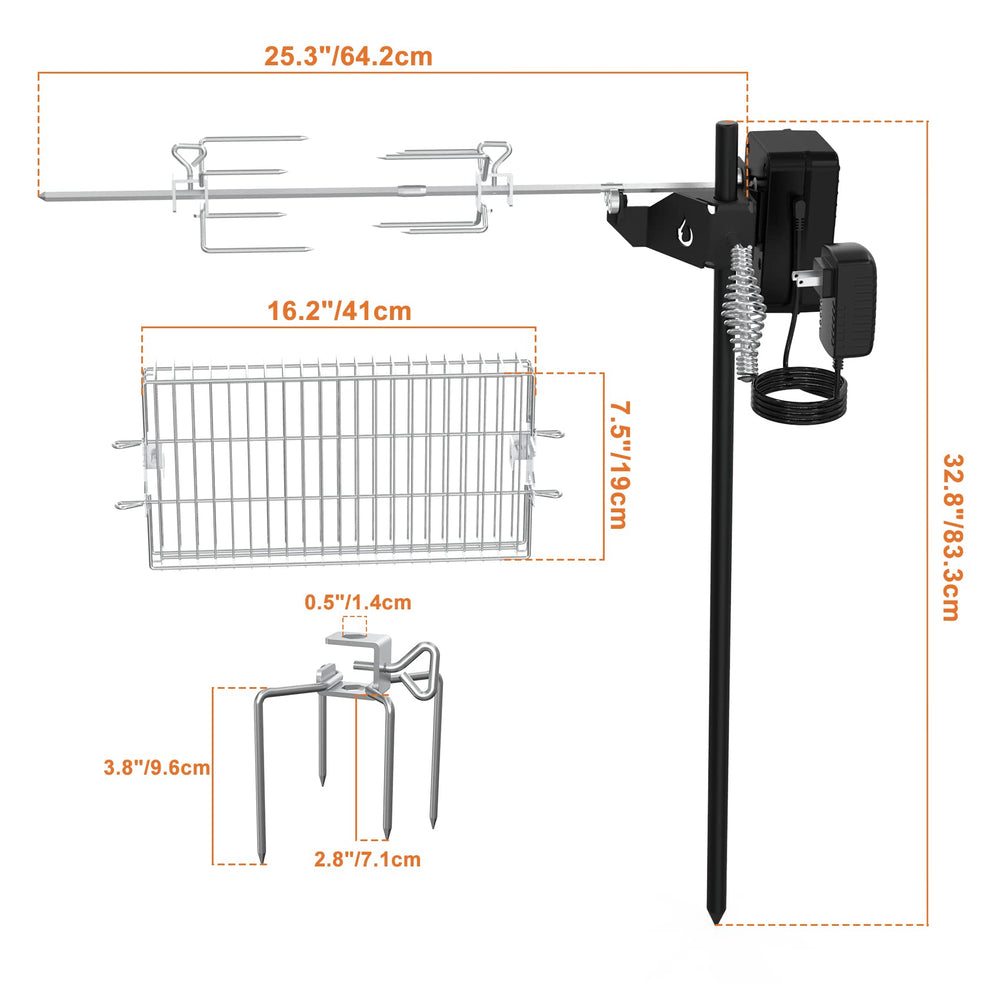 onlyfire steel support rod and stainless spit rod highlighting sturdy setup