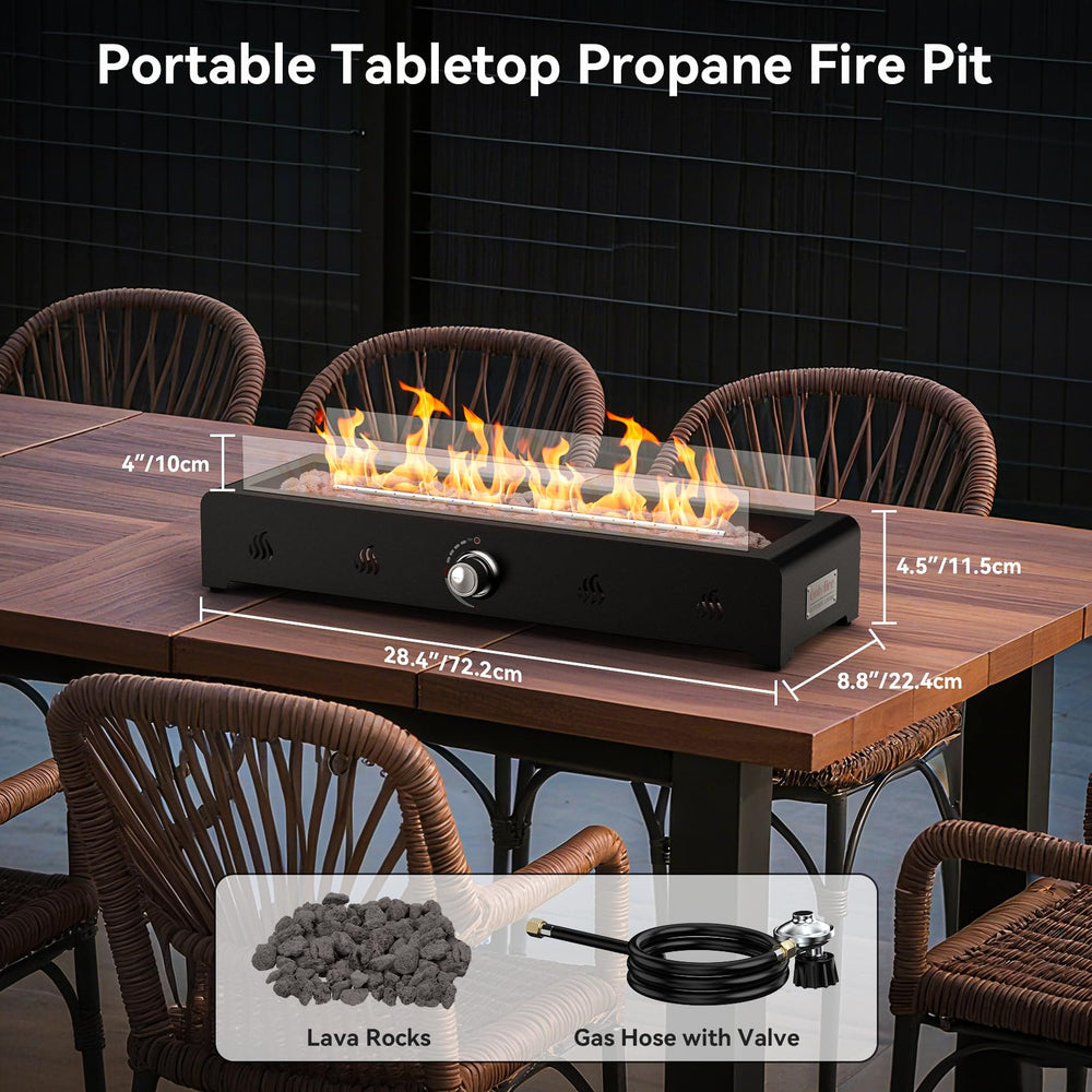 onlyfire top-down view of rectangular flame bowl with glowing lava rocks for ambiance