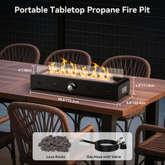 onlyfire top-down view of rectangular flame bowl with glowing lava rocks for ambiance