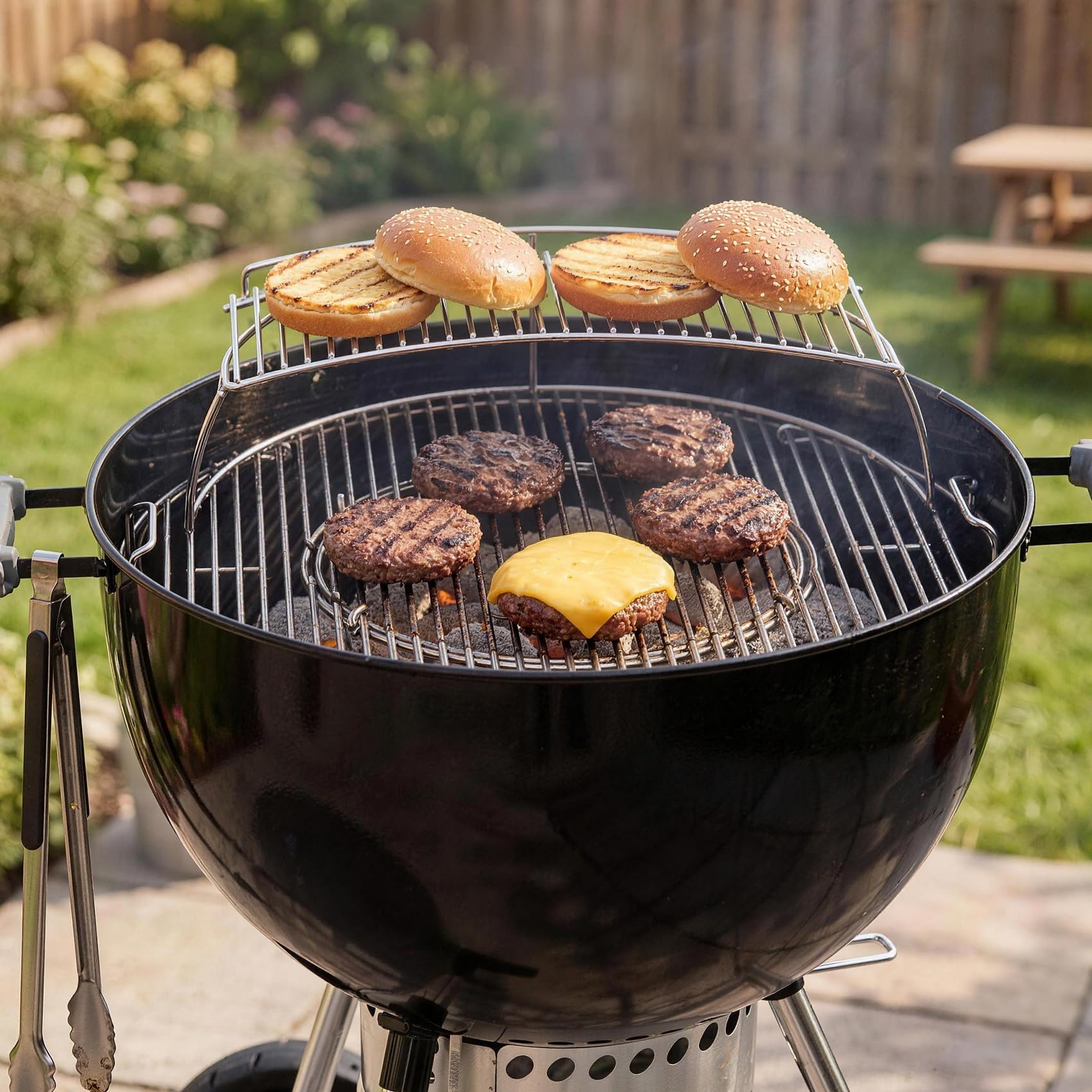 onlyfire warming rack with lid closed proving full-closure heat retention benefit