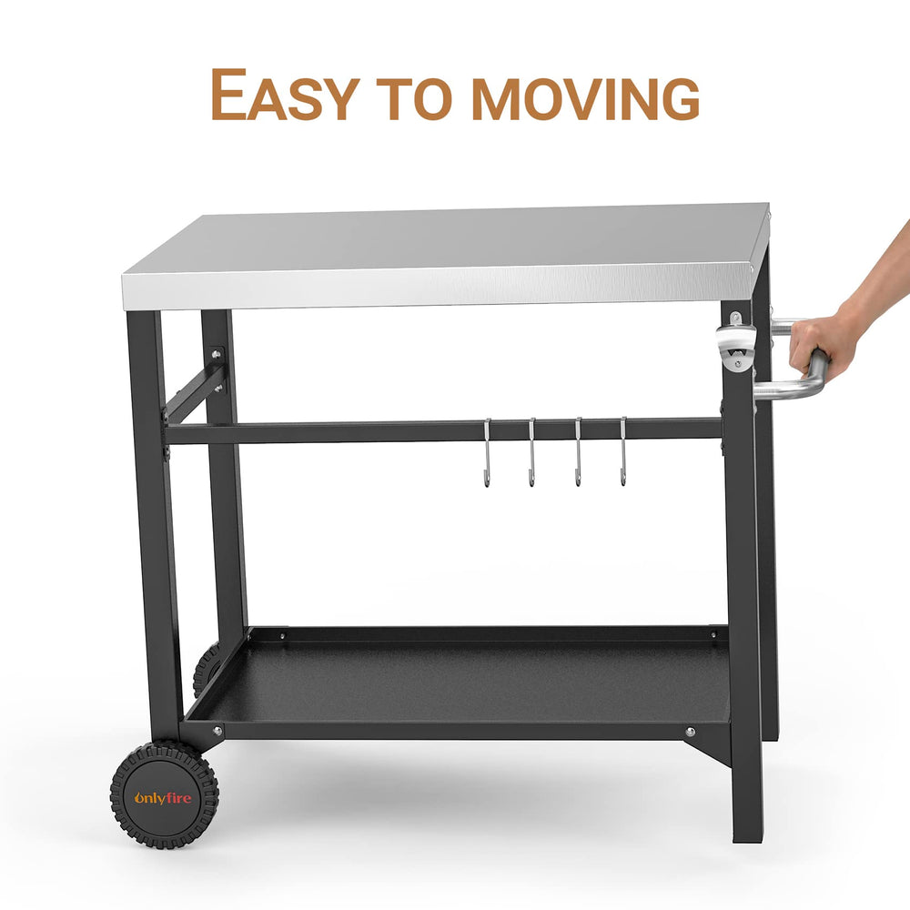 onlyfire wheels and side handle being used to move cart for flexible placement