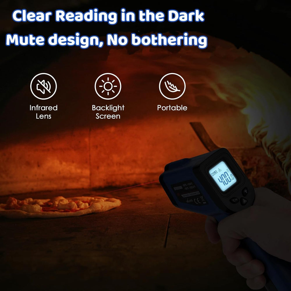 OnniFlame being used above a hot griddle to safely read surface temperature