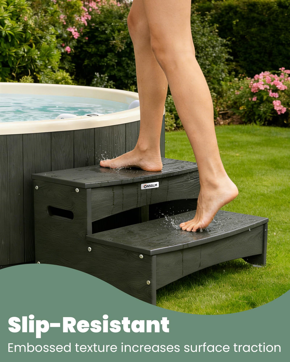ONSGLM non-slip rubber feet underside improving traction on wet decks