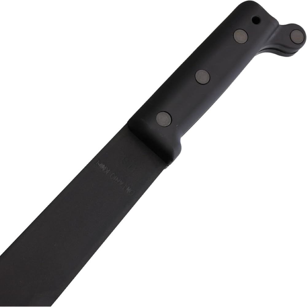 Ontario machete handle close-up showing ergonomic grip for reduced hand fatigue