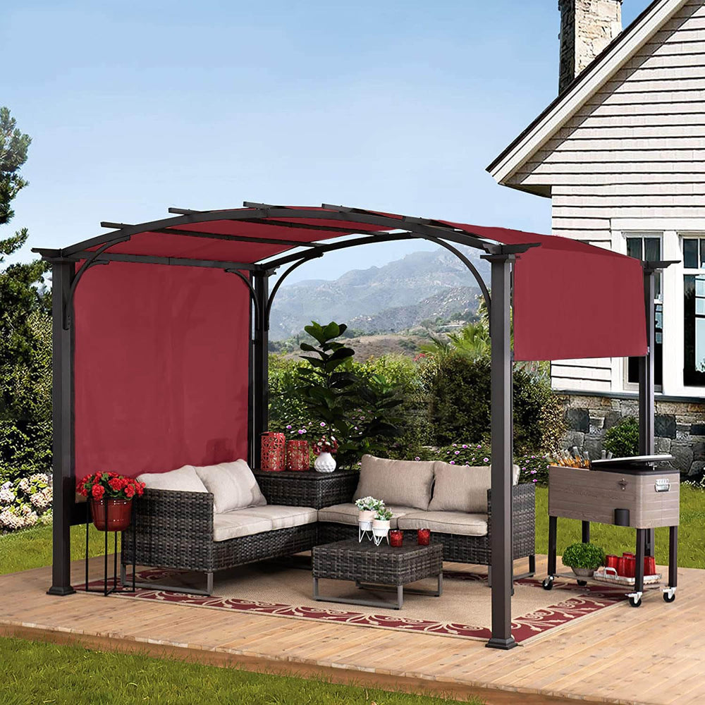 ontheway lifestyle scene dining under burgundy canopy creating shaded comfort