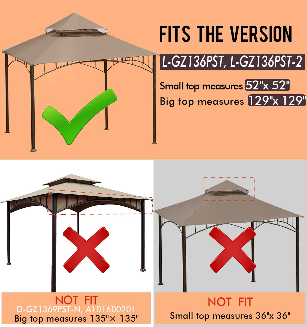 ontheway canopy label showing top and bottom tier dimensions for fit confirmation