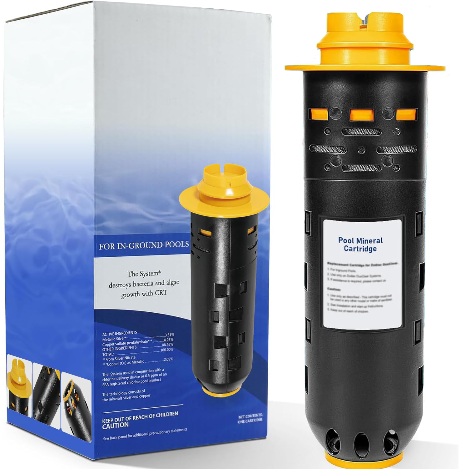 Onylraep front view of mineral cartridge showing compact replacement benefit