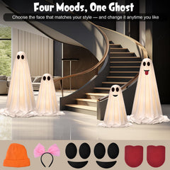 OOBILA accessory layout with felt eyes and hats for personalized ghost faces