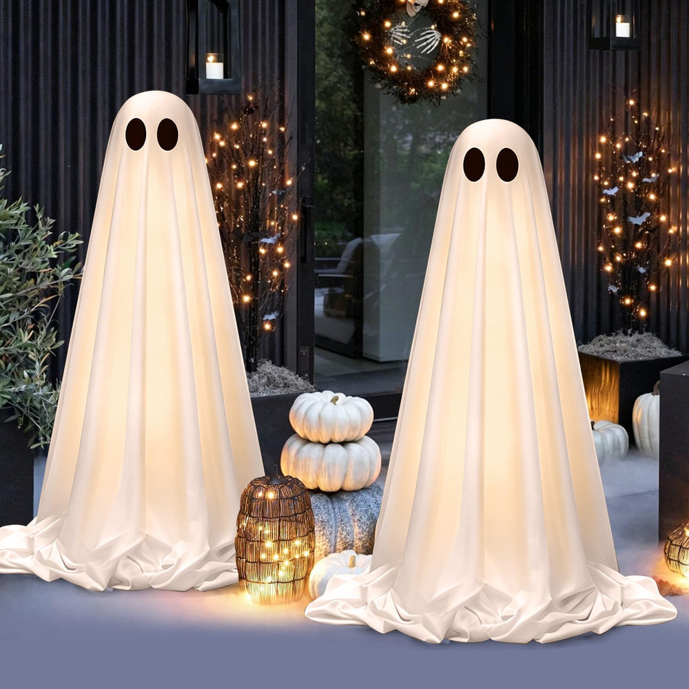 OOBILA front porch display showing two lit ghosts creating welcoming ambiance