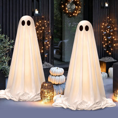 OOBILA front porch display showing two lit ghosts creating welcoming ambiance