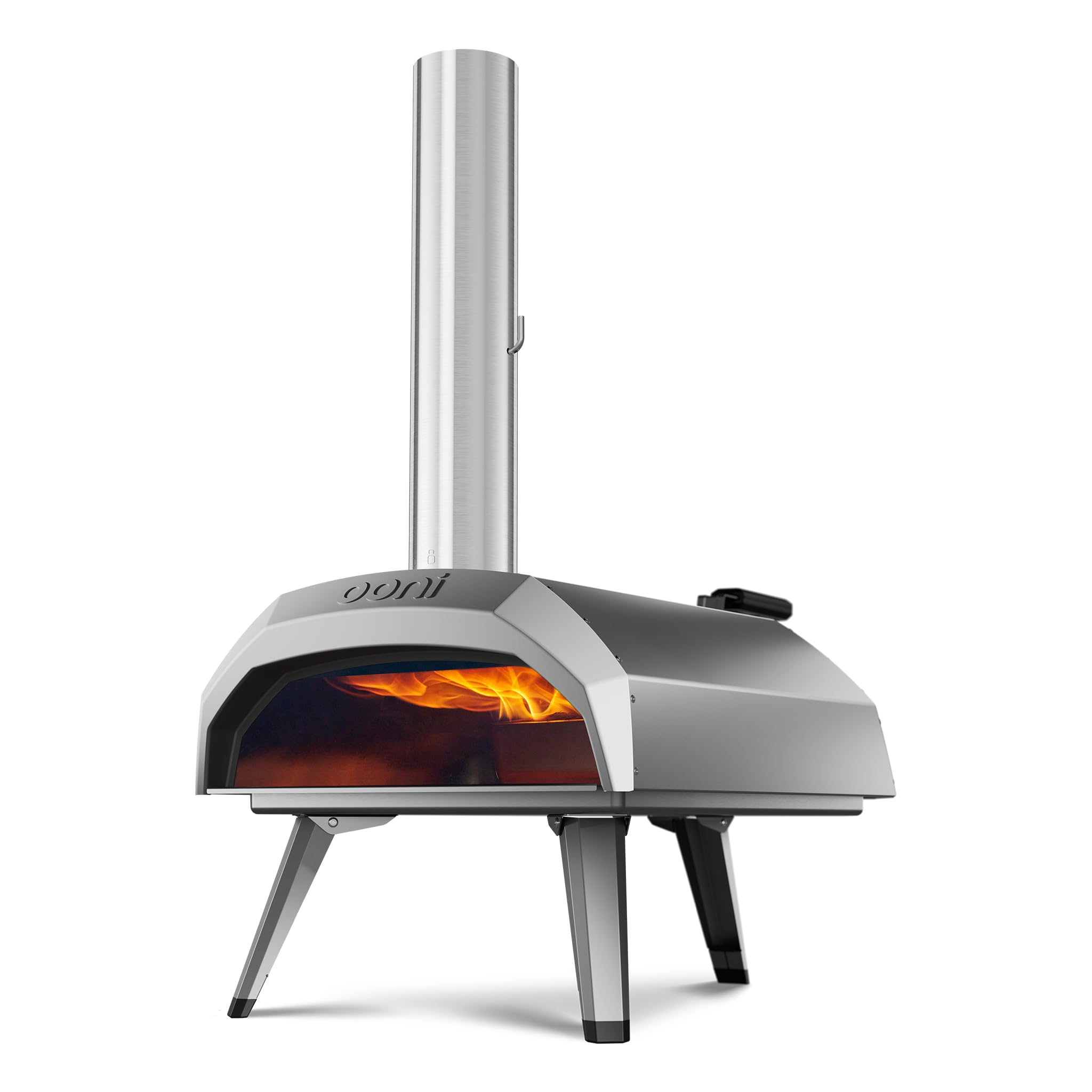 ooni Karu 12 front view showing oven entrance and stone, highlights compact design and performance