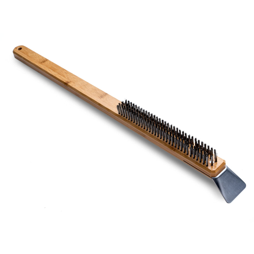 ooni pizza oven brush front view showing full tool and balanced design for easy cleaning