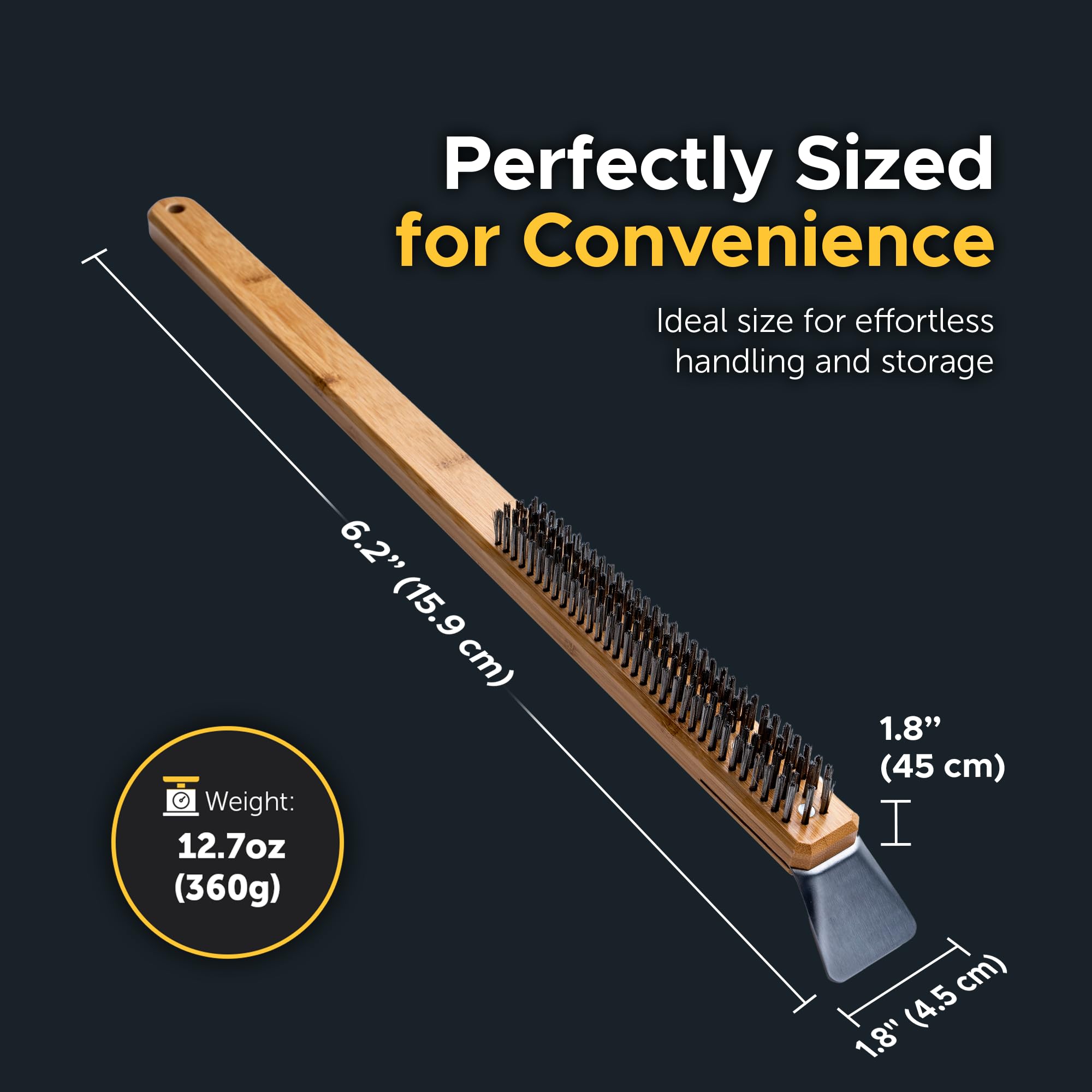 ooni pizza oven brush scraper detail showing durable edge to remove baked-on food