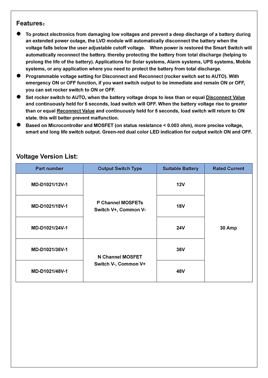 OONO LVD mounted in a solar system protecting batteries from deep discharge