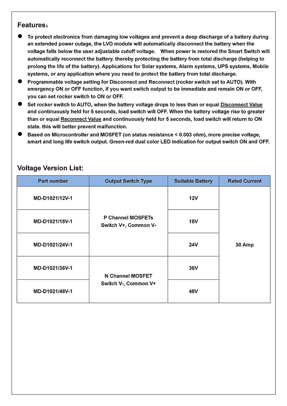 OONO LVD mounted in a solar system protecting batteries from deep discharge