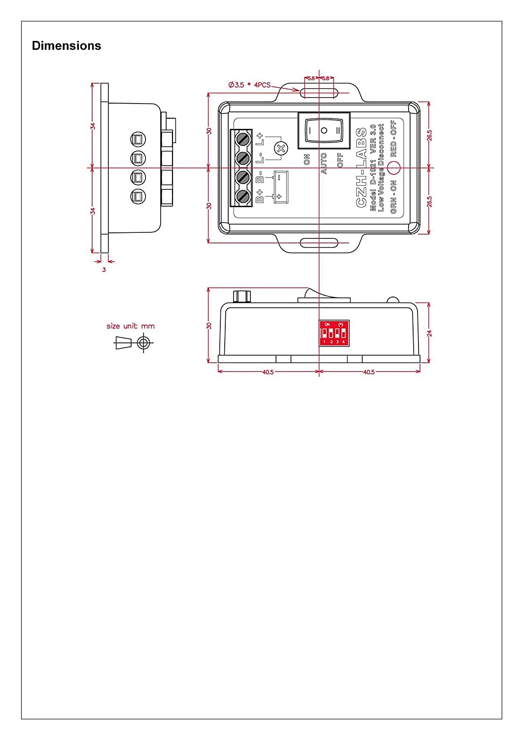 OONO LVD size comparison beside a 12V battery to show compact footprint