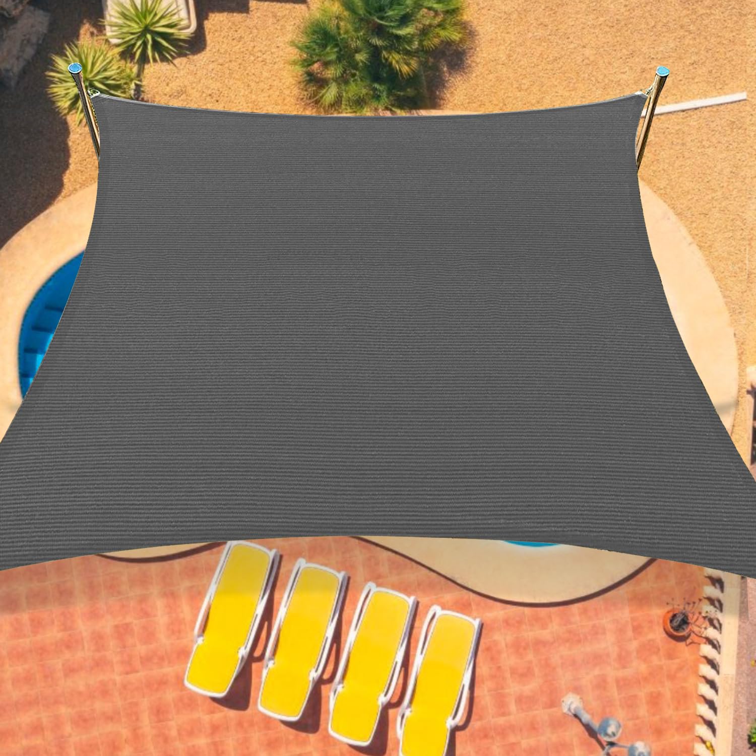 OOTONAT front view of dark grey shade sail offering cool patio coverage