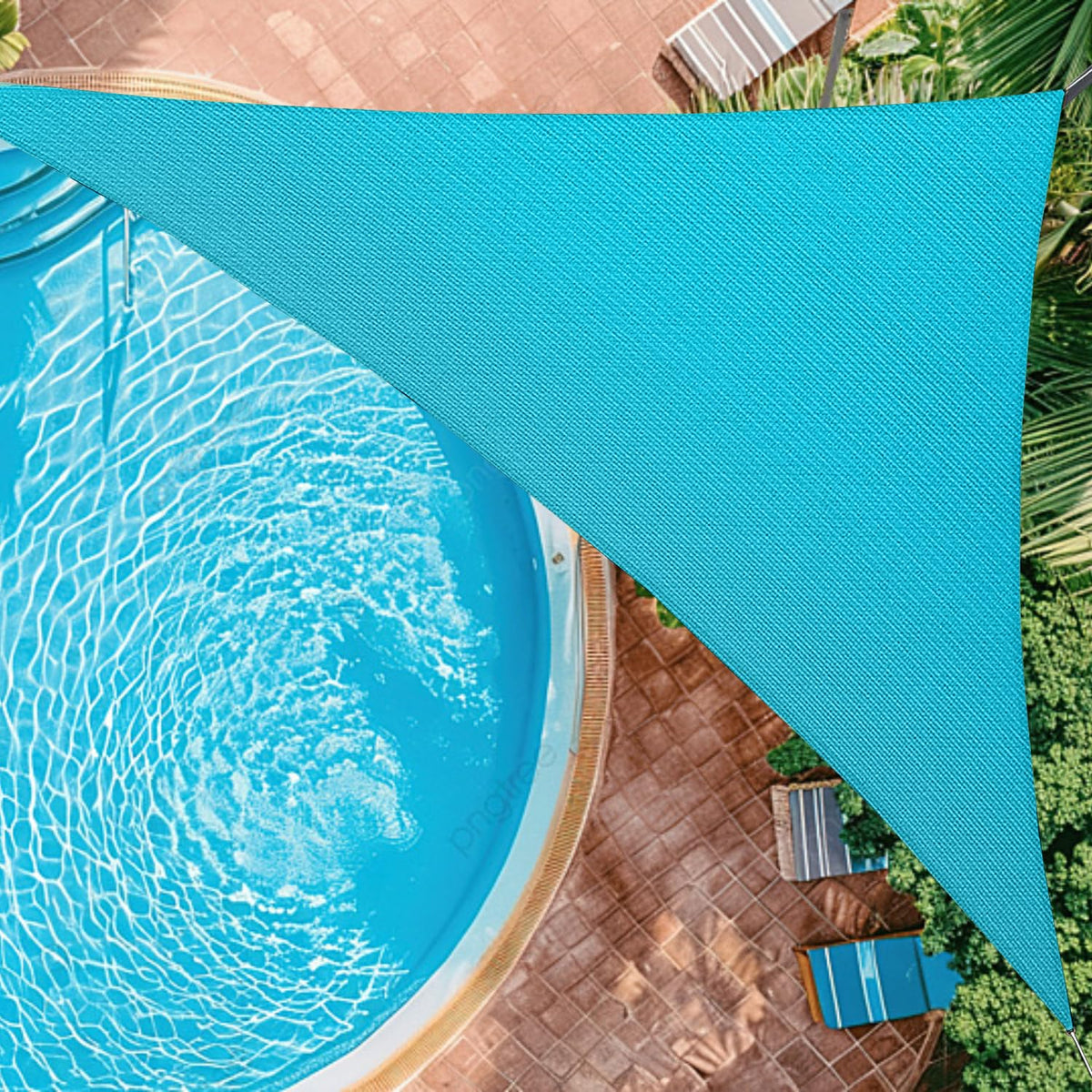 OOTONAT front view of turquoise shade sail showing full coverage and curb appeal