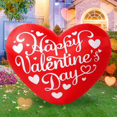 Opemon front view of 5ft heart inflatable showing bold greeting and bright color benefit