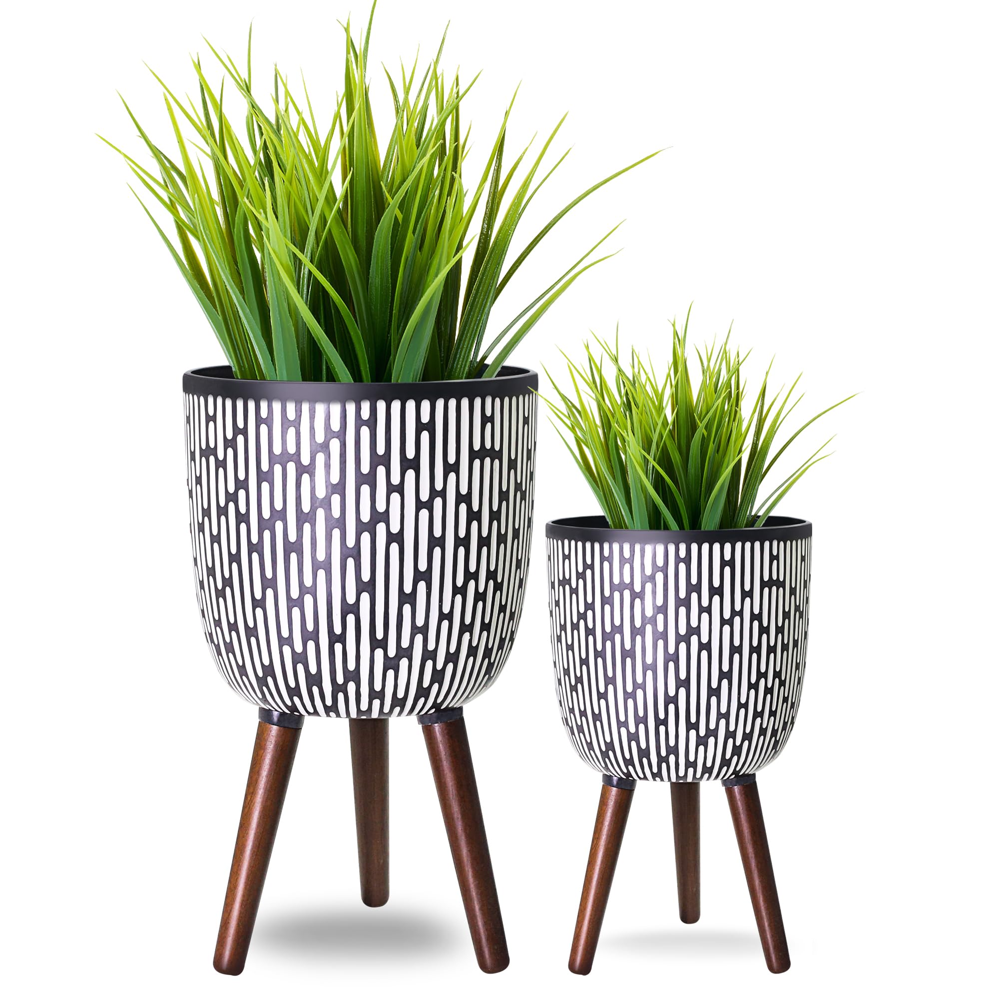 Opnons front view of two pots with stands showing coordinated styling and height balance