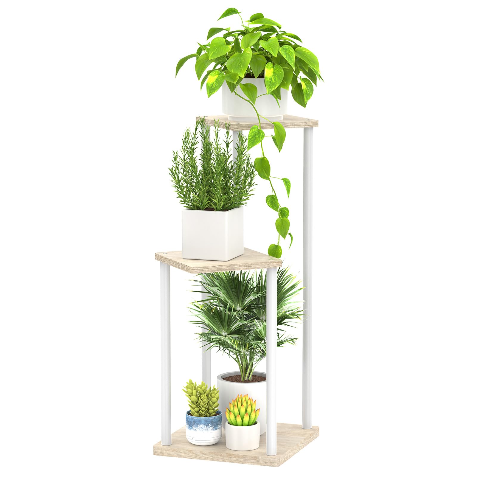 Oppro front view of 3-tier plant stand showing tidy multi-plant display benefit