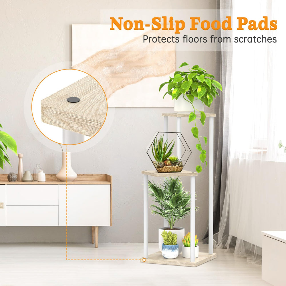 Oppro stand styled in living room to enhance decor and organize plants