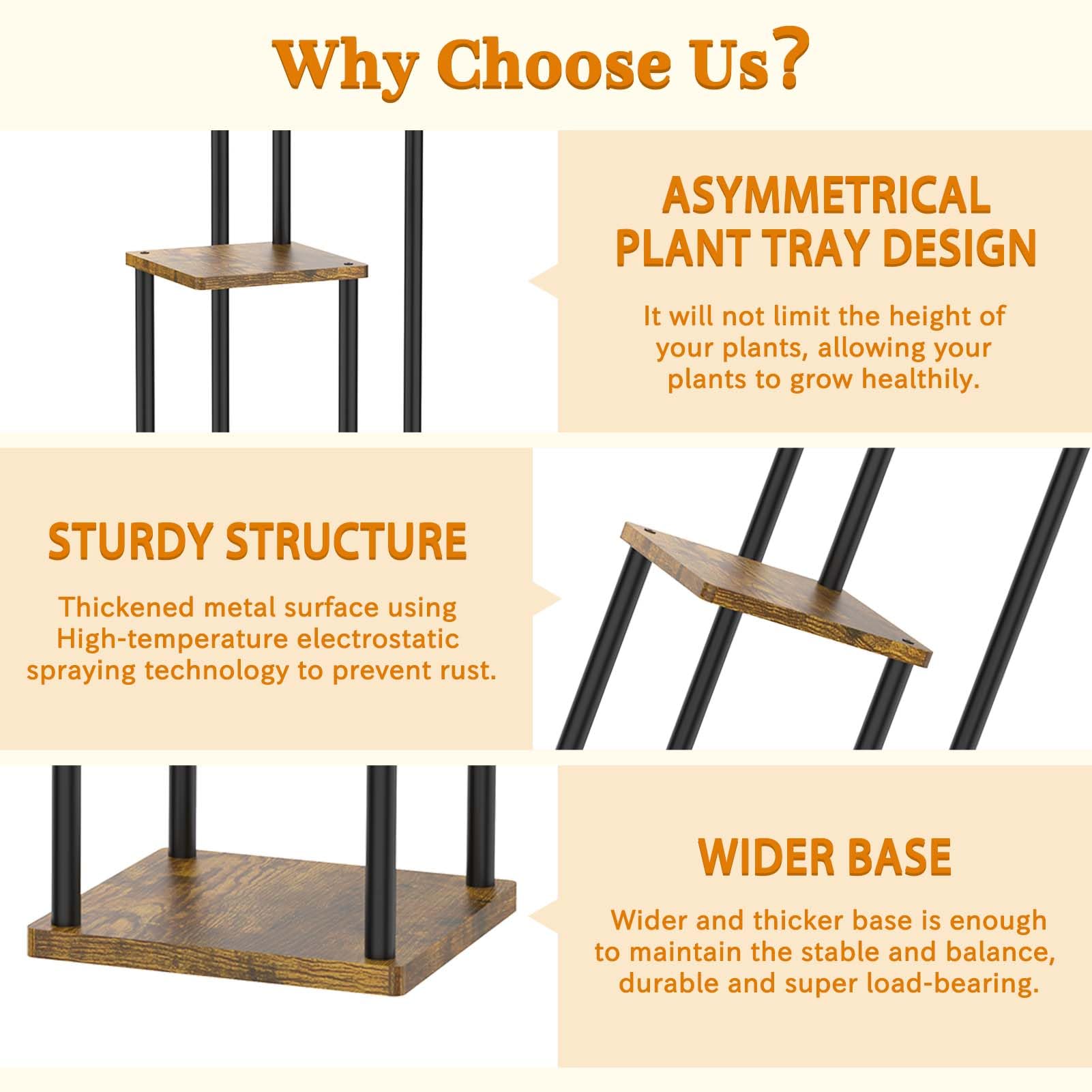 Oppro plant stand next to a chair showing scale and how many pots it holds