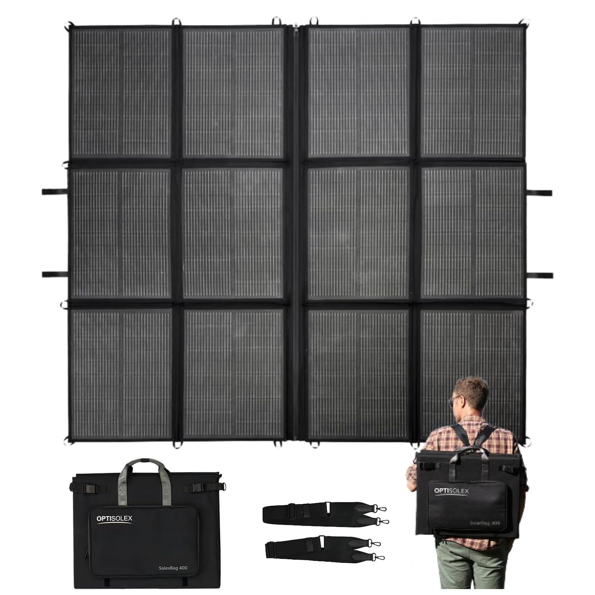 OPTISOLEX front folded solarbag shows compact portability and easy storage benefit