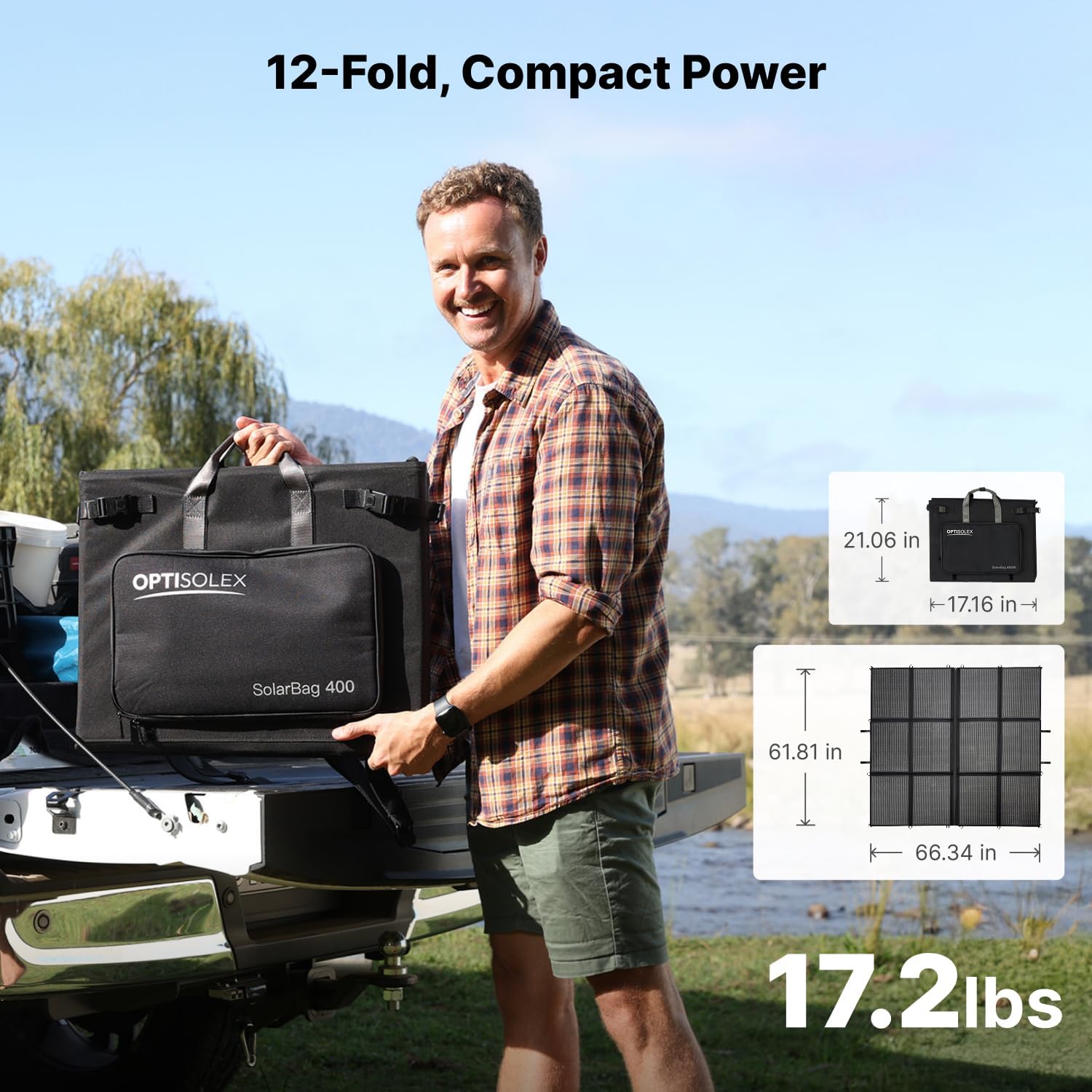 OPTISOLEX unfolded 440W solarbag laid flat demonstrating full surface energy capture