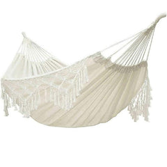 ORANGE NEI front view showing full double hammock and tassels, stylish comfort