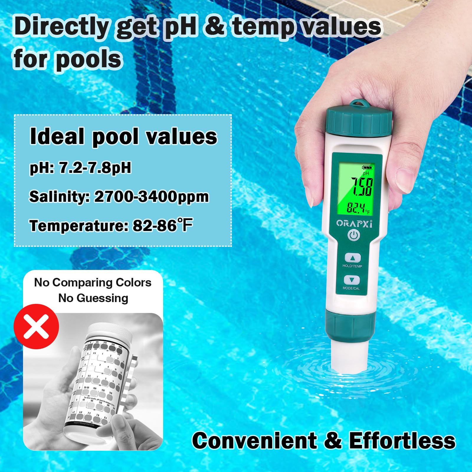 ORAPXI LCD display with salinity and pH readings for clear monitoring