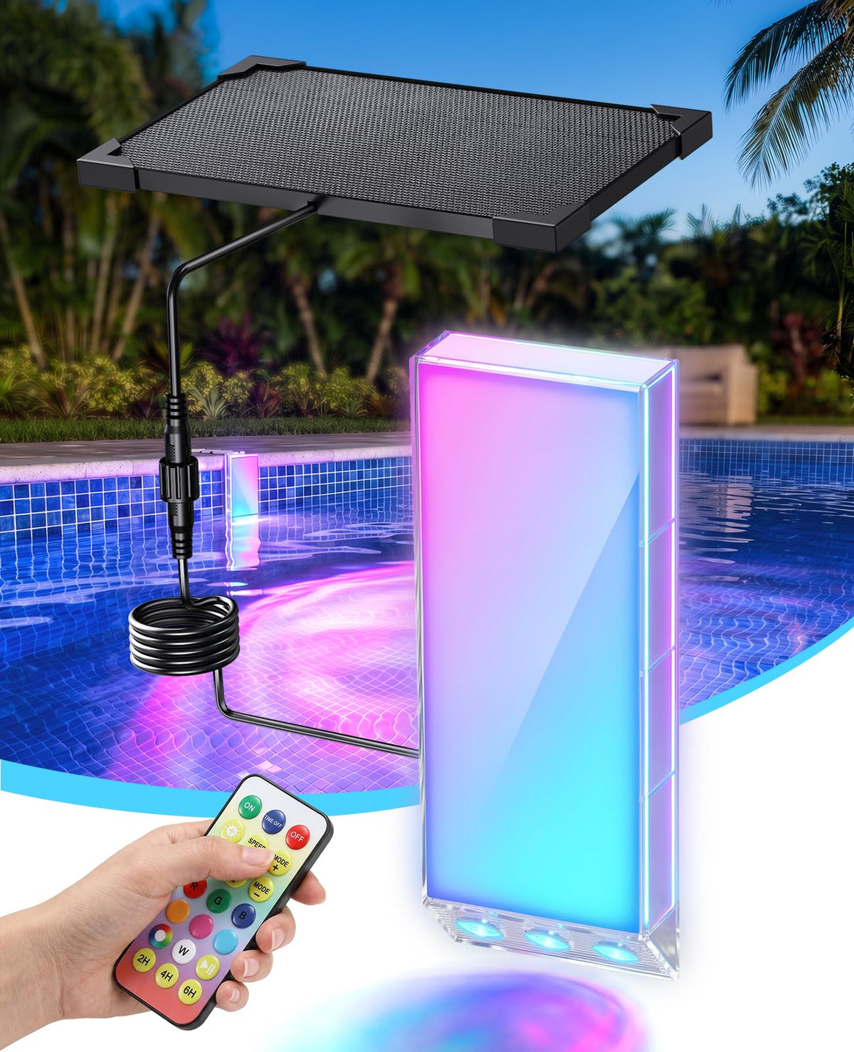 Orbecco front view pool light showing sleek waterproof housing and strong illumination