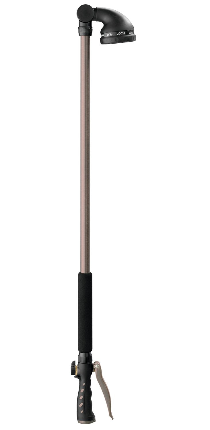 Orbit 36-inch turret wand front view showing ergonomic grip and bronze finish for comfortable watering