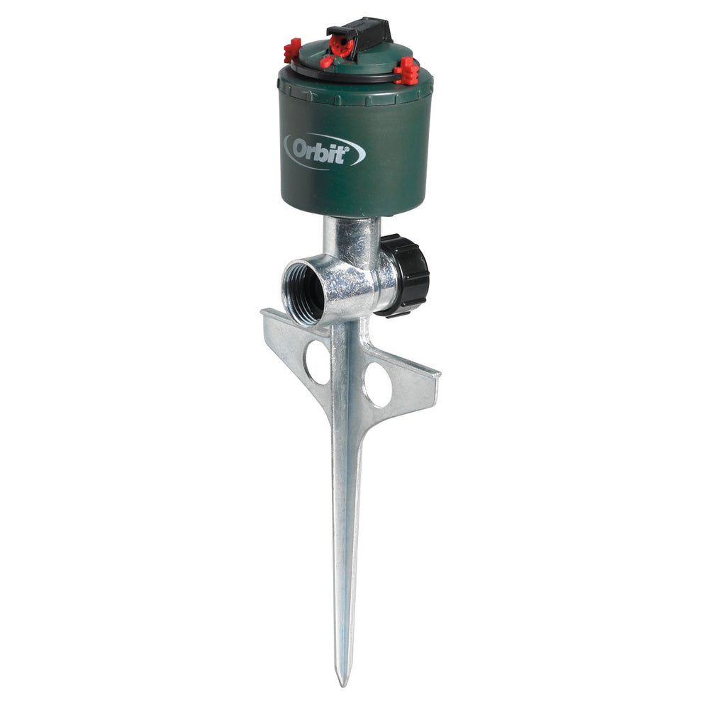 Orbit front view sprinkler head showing full-profile and reach benefit