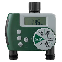 Orbit front panel view showing dual outlets and controls for easy watering
