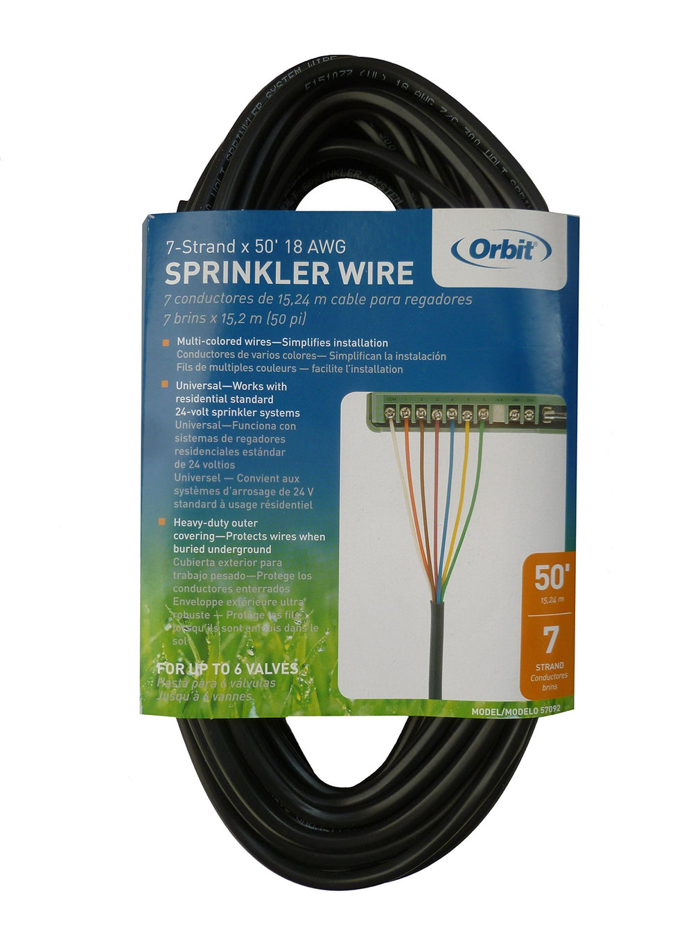 Orbit 7-strand front view shows full 50 ft roll and durable jacket benefiting installers