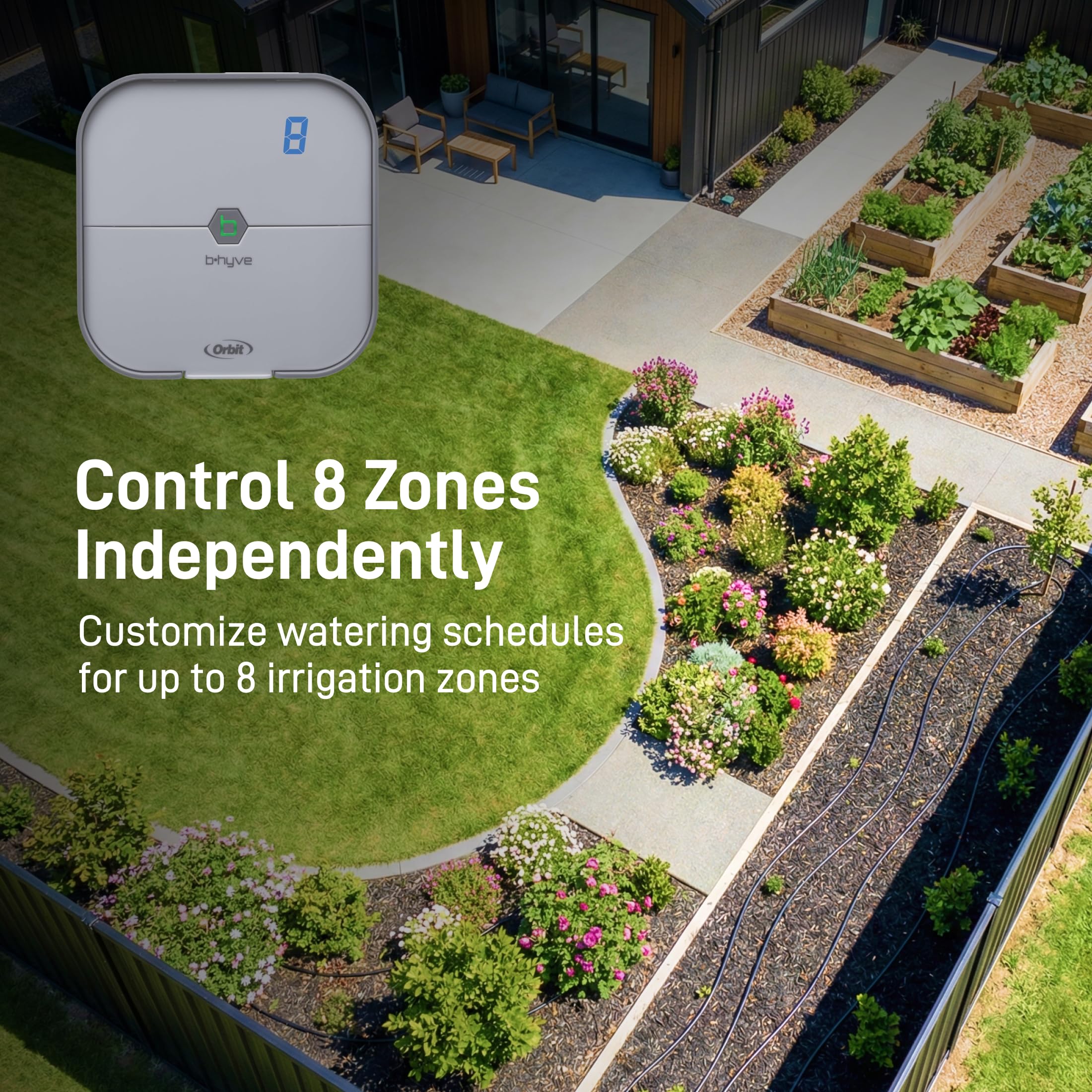 Orbit B-hyve app screen on smartphone controlling zones remotely