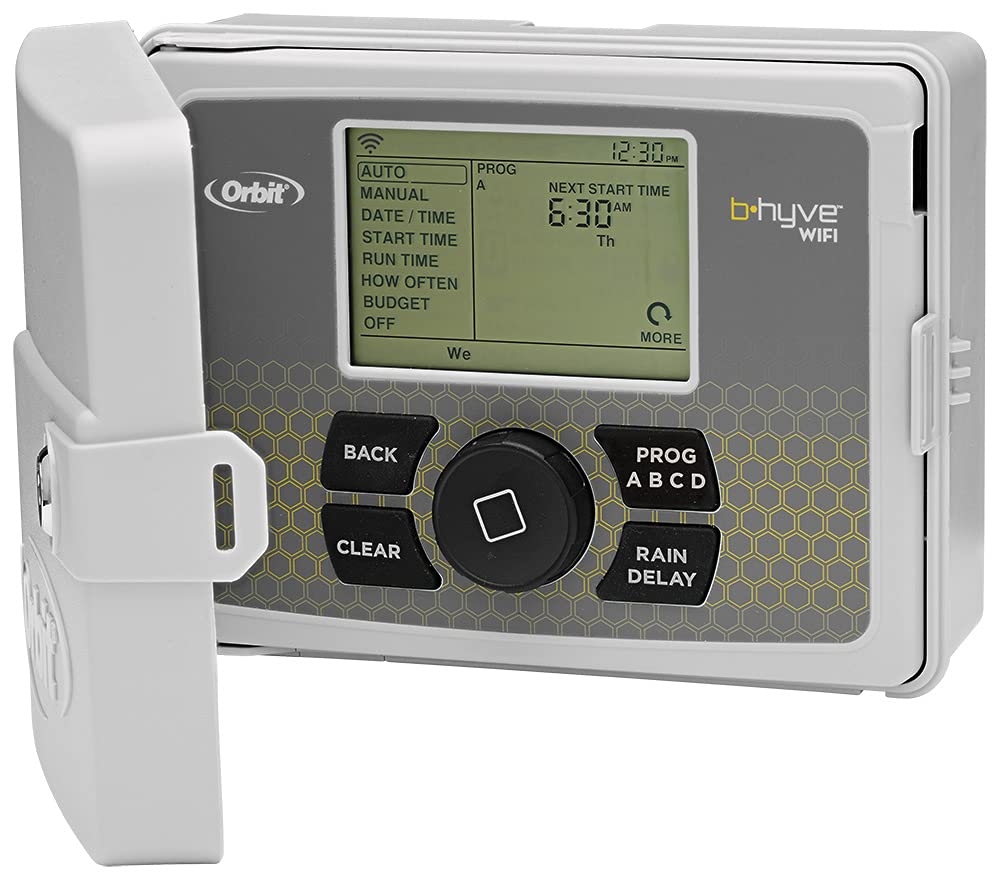 Orbit B-hyve mobile app screen with schedules for remote irrigation control