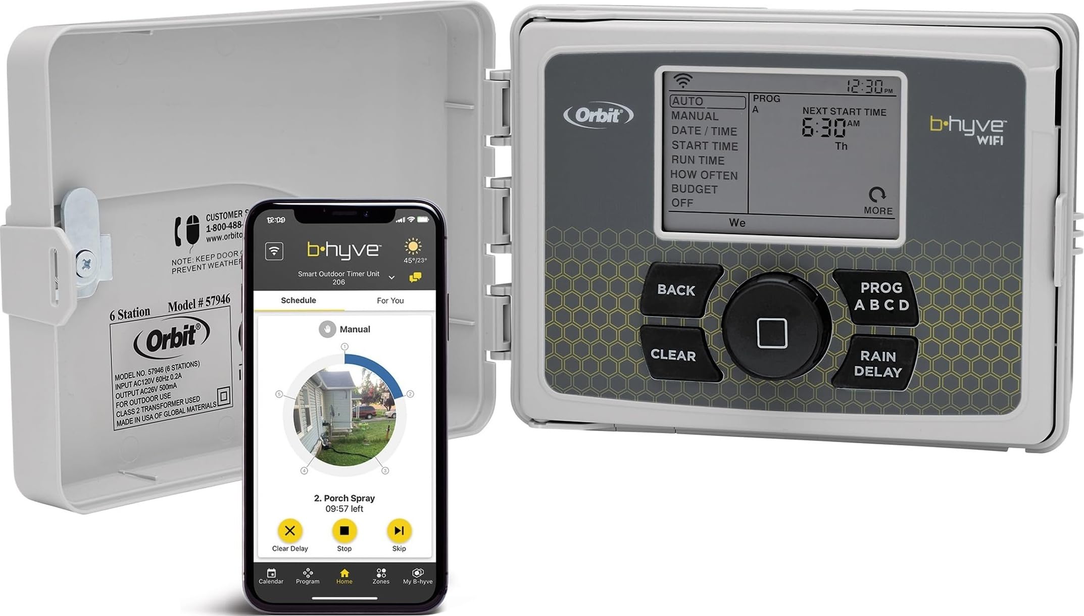 Orbit B-hyve front panel showing buttons and display for easy control