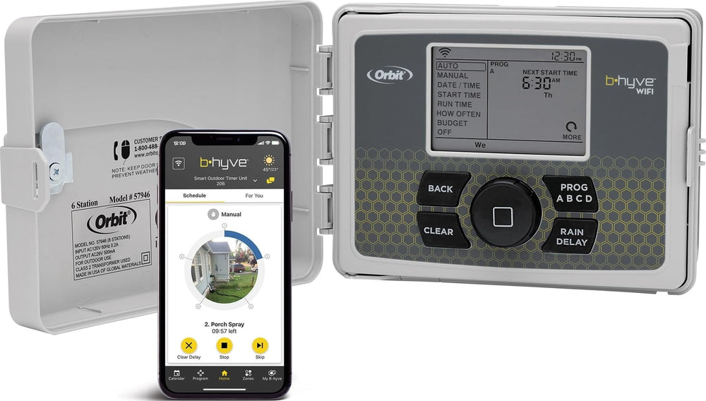 Orbit B-hyve front panel showing buttons and display for easy control
