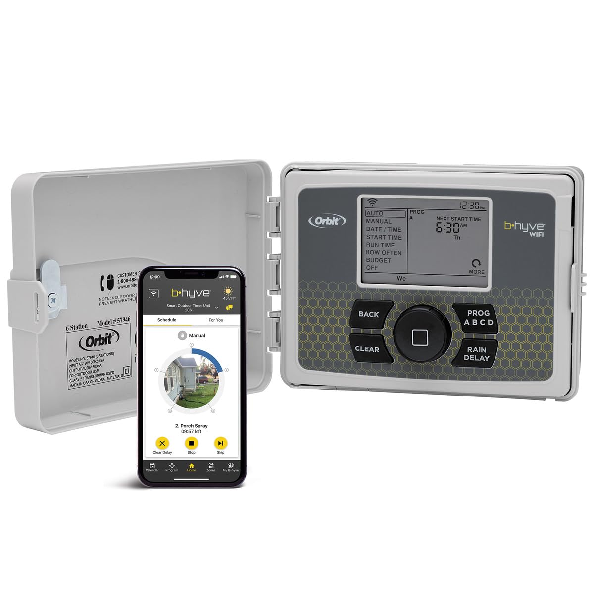 Orbit B-hyve front panel showing intuitive controls and readable display for easy setup