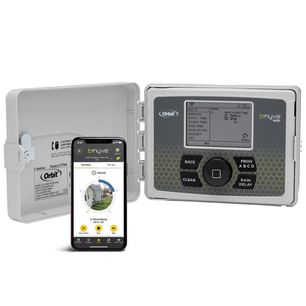 Orbit B-hyve front panel showing intuitive controls and readable display for easy setup